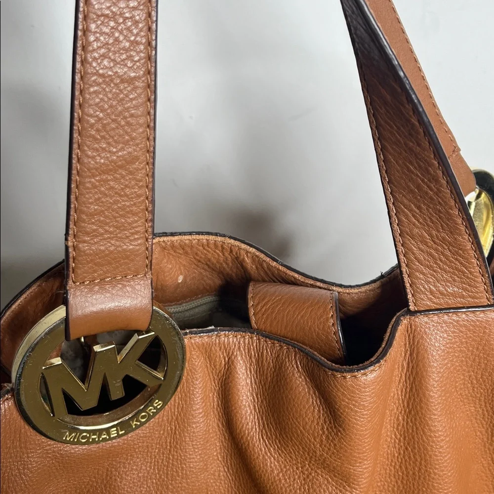 Michael Kors Fulton Large Leather East West Tote Bag Luggage Handbag Brown - Picture 5 of 12